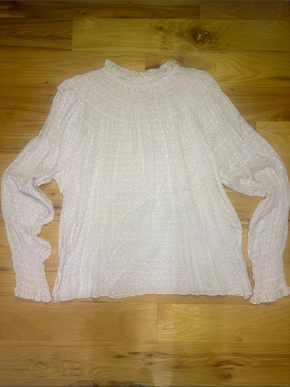 Falls Creek Light Pink Smocked Neck Long Sleeve Blouse